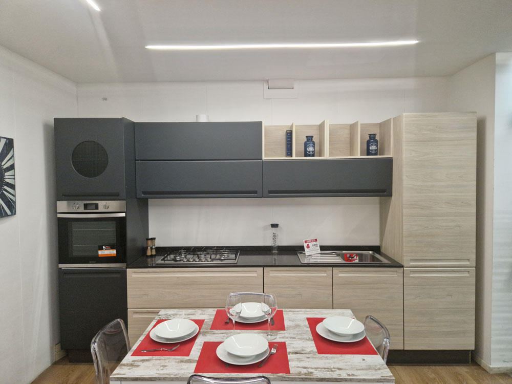 Cucina Lineare Olmo E Antracite Industrial